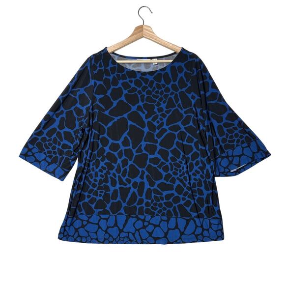 Susan Graver Liquid Knit 3/4 Sleeve Tunic Top Size 1X Geometric Career Office - Picture 1 of 10